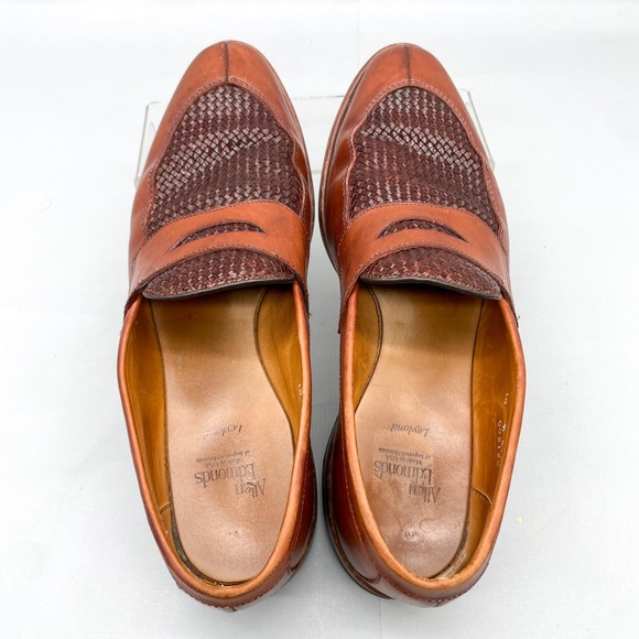 Allen Edmonds Mens 10 D Leyland Brown Woven Leather Penny Loafers Slip On Shoes main image 11